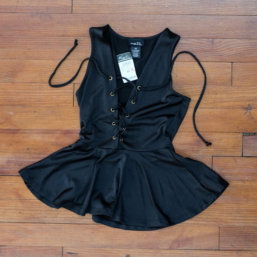 Black lace up tank